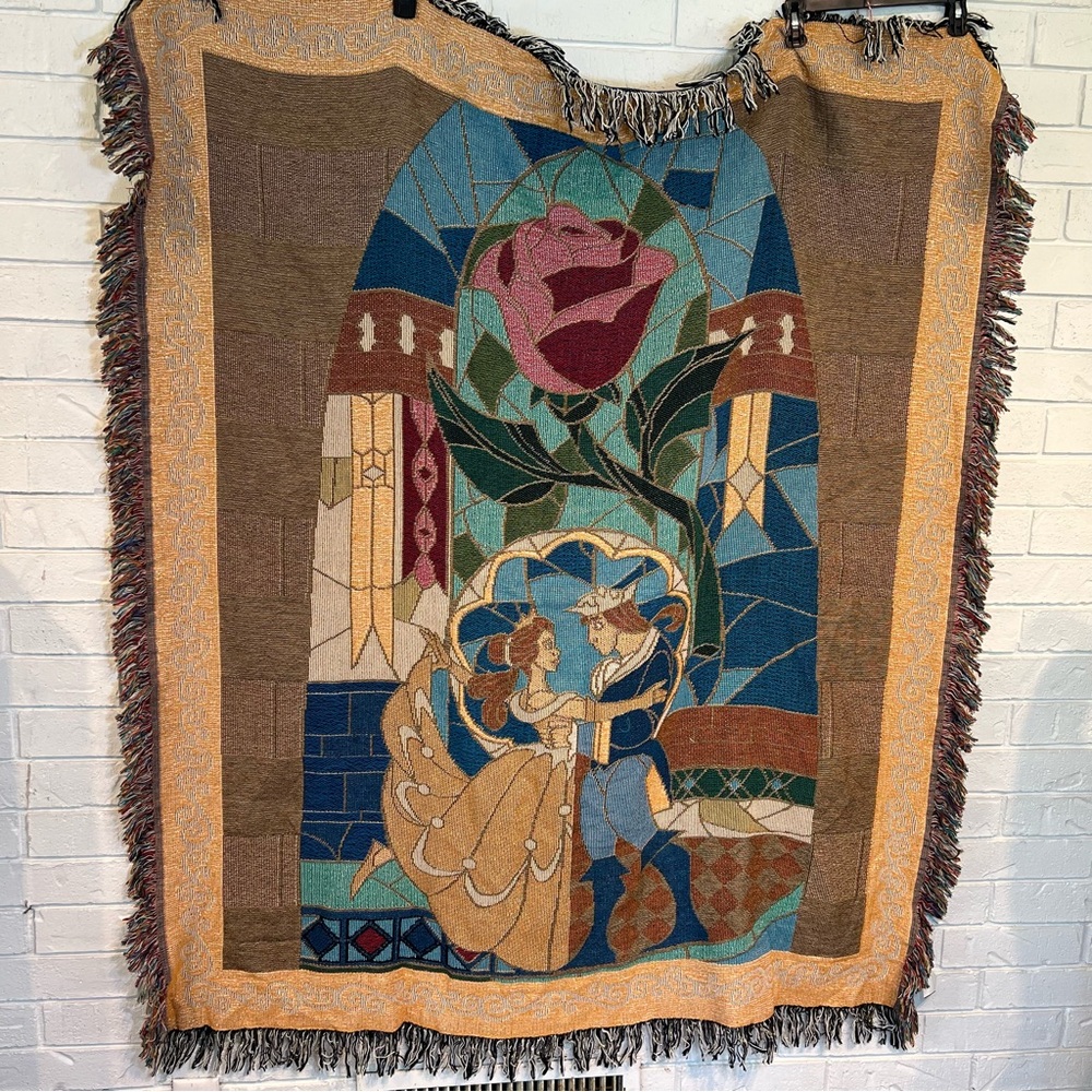 Disney Parks Beauty and the Beast Stained Glass Tapestry Throw Blanket